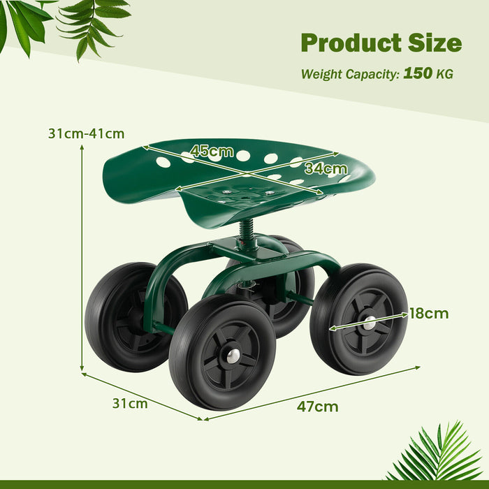 Rolling Garden Workseat - 360° Swivel Seat with Adjustable Height - Perfect for Gardeners Seeking Comfort and Ease During Weeding Tasks