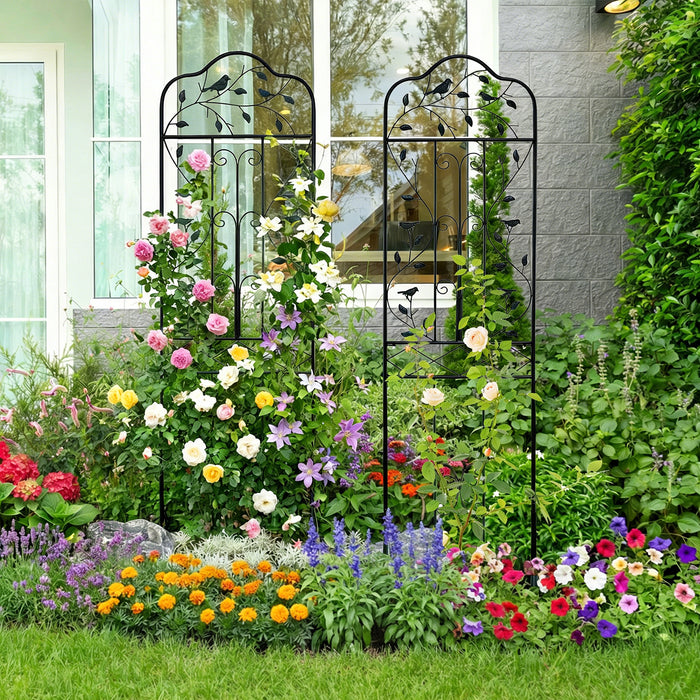 Garden Trellis with Foldable Shelf and Anti-Tipping Device-Black-1 Pack