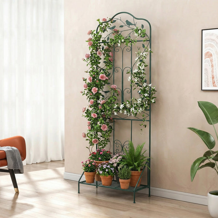 Garden Trellis with Foldable Shelf and Anti-Tipping Device-Black-1 Pack