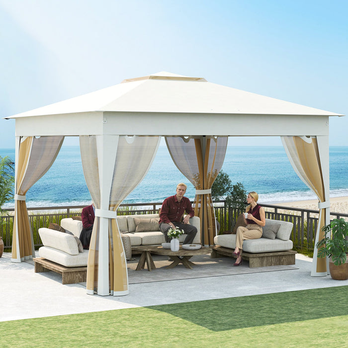 338 x 338 CM Pop Up Gazebo with Mesh Netting and Double Roof-