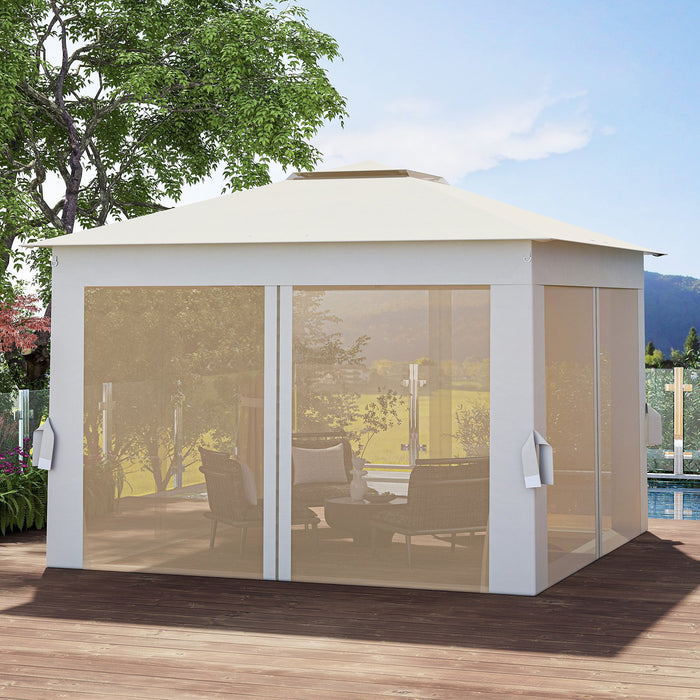 338 x 338 CM Pop Up Gazebo with Mesh Netting and Double Roof-