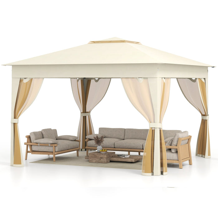 338 x 338 CM Pop Up Gazebo with Mesh Netting and Double Roof-