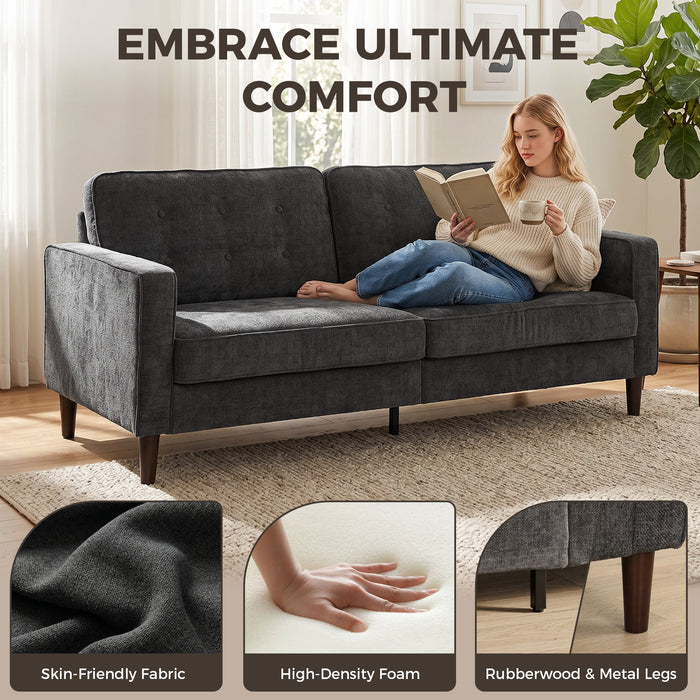 HOMCOM 3 Seater Sofa Button Tufted Upholstered Velvet Couch with Wood Legs for Living Room, Dark Grey
