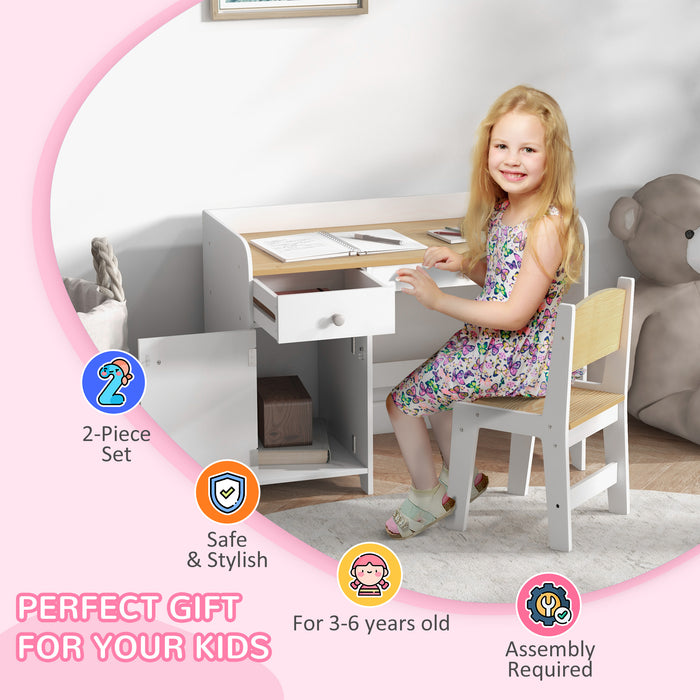 Kids Study Combo - Adjustable Desk & Chair Set with Storage for Ages 3-6 - Ergonomic Furniture for Children’s Learning and Creativity, White
