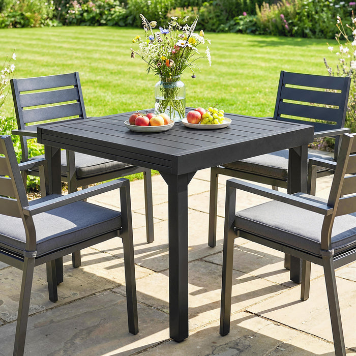Outsunny Expandable Patio Dining Table for 4-6 People, 80-160 cm Aluminium Extendable Outdoor Patio Table with Slatted Top, Black