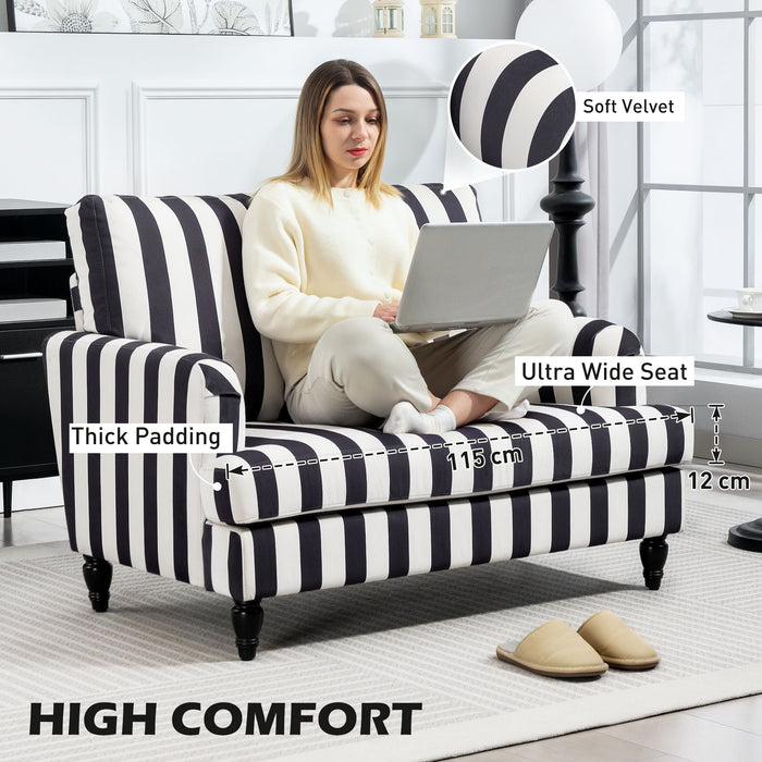 HOMCOM Modern Accent Chair, Velvet Single Sofa Armchair with Stripe, Turned Legs and Wide Seat, Upholstered Snuggle Chair for Living Room, Bedroom, Black and White