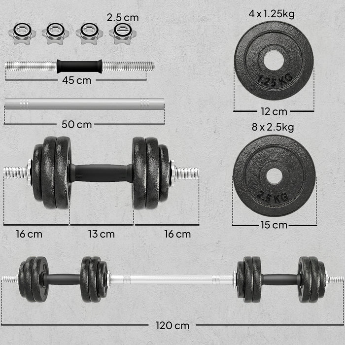 SPORTNOW 2-in-1 Adjustable Dumbbells Set, 30kg Cast Iron Weights Dumbbells Set with Non-Slip Grip for Strength Training, Weight Lifting, Bodybuilding, Home Gym Workout Equipment for Men & Women