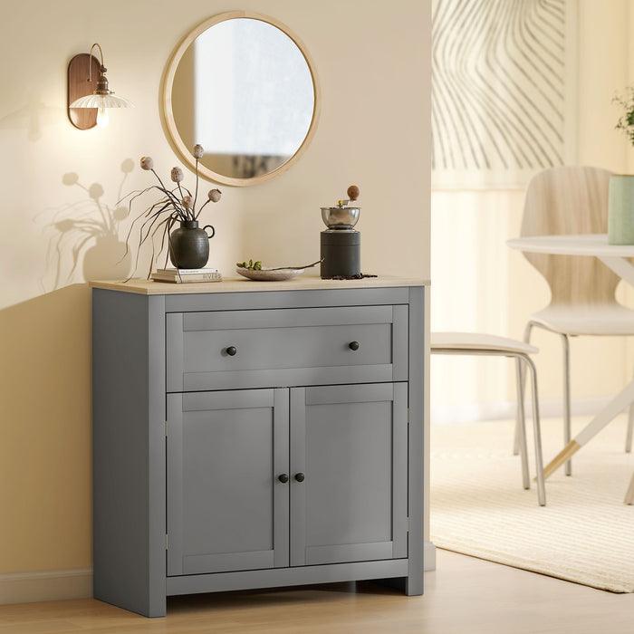 HOMCOM Sideboard Storage Cabinet, Morden Kitchen Cupboard with Adjustable Shelf, Drawer and Double Doors, Sideboard for Living Room, Dining Room, Hallway, Grey