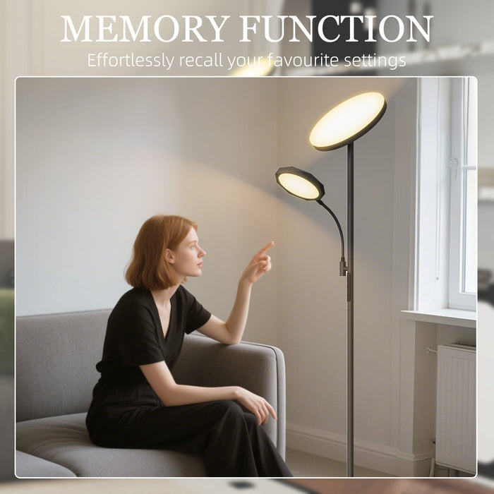 HOMCOM Mother and Child Uplighter Floor Lamp for Living Room, Stepless Dimmable Standing Lamp with 4 Scene Modes, 2700K-6500K Colour Temperature, 4 Brightness Levels, Remote & Touch Control, Black