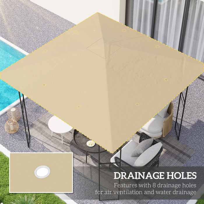 Outsunny 3 x 3(m) Gazebo Canopy Replacement Cover, Garden Gazebo Roof Replacement with Drain Holes, Water Resistant PVC Coating, 370g/㎡, UPF30+, TOP COVER ONLY, Beige