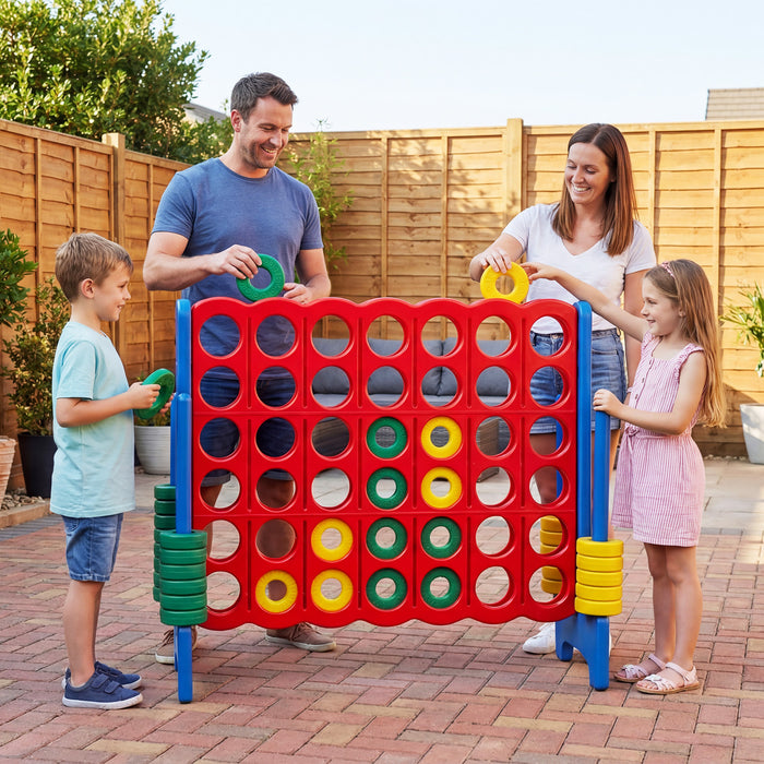 Giant 4-in-a-Row Game Set Jumbo 4-to-Score Game with 42 Rings and Quick-Release Slider-