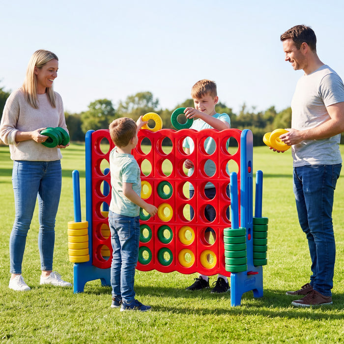 Giant 4-in-a-Row Game Set Jumbo 4-to-Score Game with 42 Rings and Quick-Release Slider-