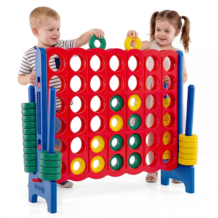 Giant 4-in-a-Row Game Set Jumbo 4-to-Score Game with 42 Rings and Quick-Release Slider-
