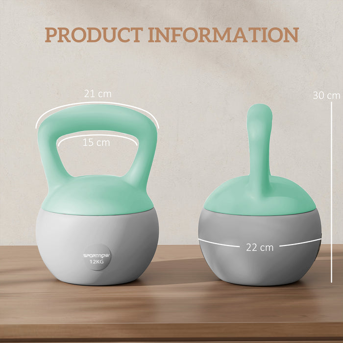 SPORTNOW 12KG Soft Kettlebell, Kettlebell with Non-Slip Handle for Home Gym, Weight Lifting, Strength Training, Green/Grey