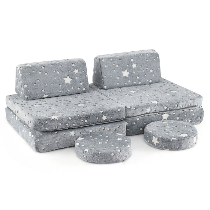 Glow in the Dark Modular Kids Play Couch Set with Machine-washable Flannel Covers and Portable Handles-