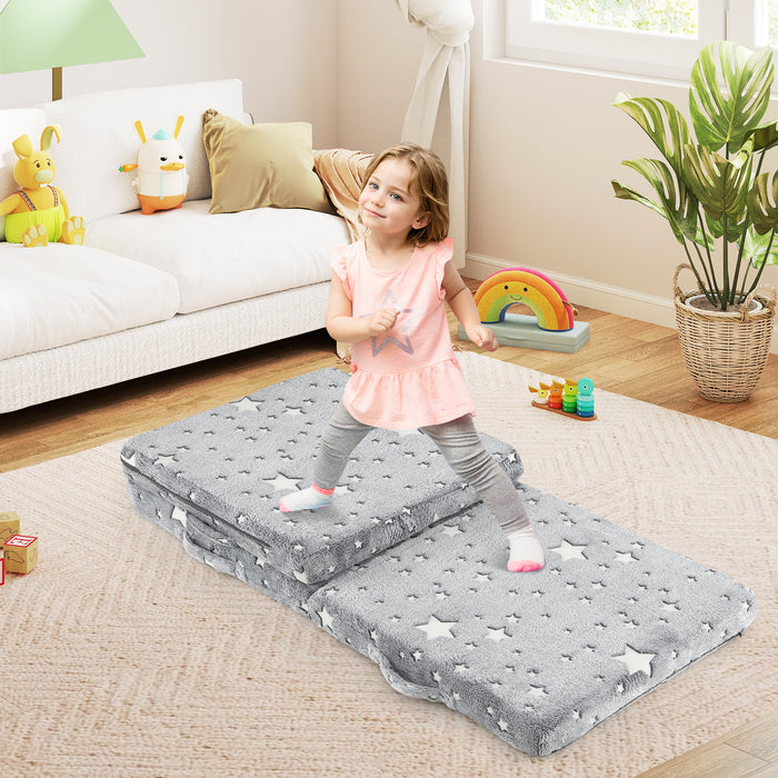 Kids Glow in the Dark Foldable Floor Mattress with Washable Flannel Cover-