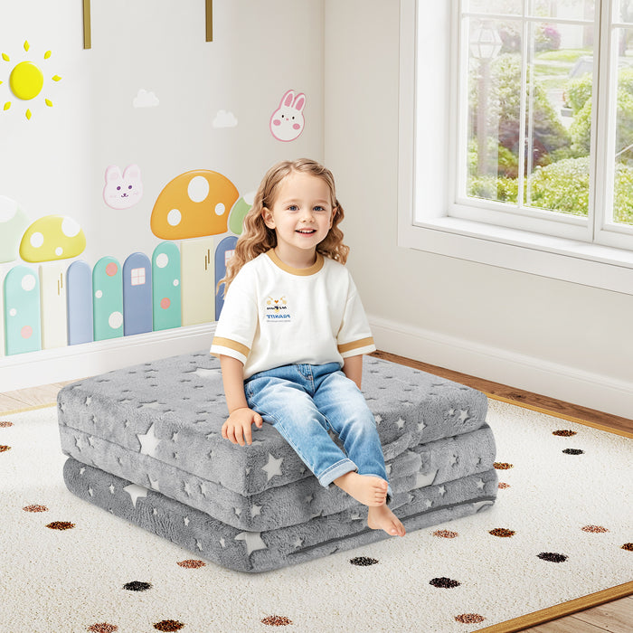 Kids Glow in the Dark Foldable Floor Mattress with Washable Flannel Cover-