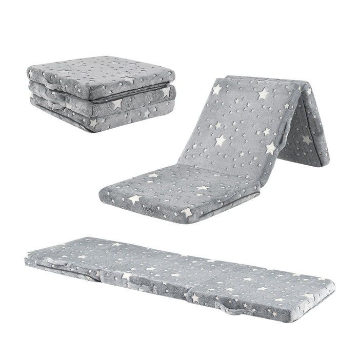 Kids Glow in the Dark Foldable Floor Mattress with Washable Flannel Cover-