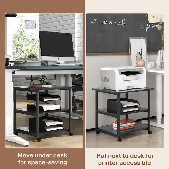 3-Tier Rolling Printer Stand - Mobile Storage Shelf with Wheels, Home Office Printer Cart, 50x50x52.5cm - Space Saver for Home Office Organization