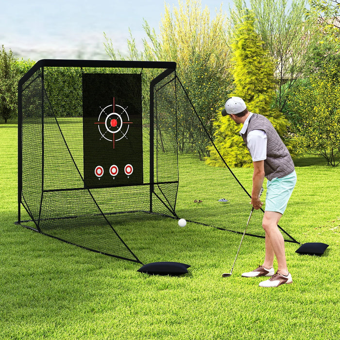 Golf Practice Net with Dual Side Barriers and Sand Bags for Backyard