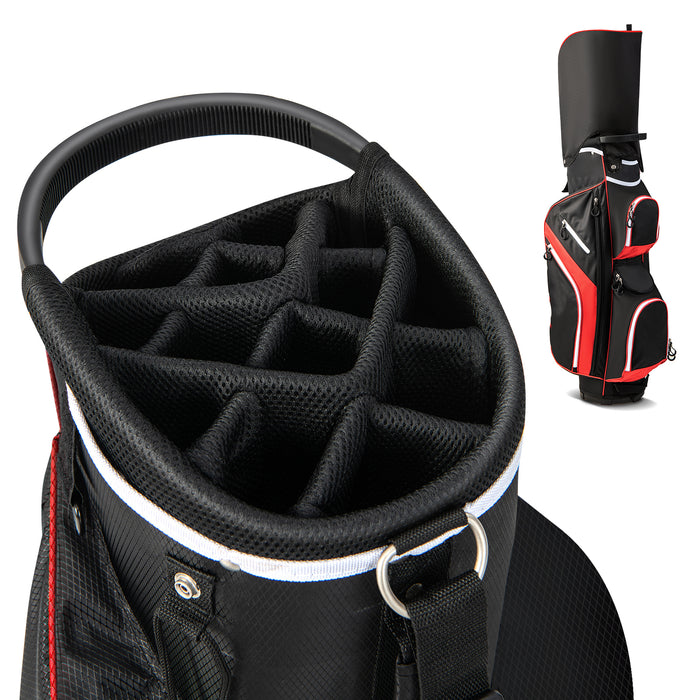 14-Way Golf Cart Bag with 9 Zippered Pockets and Cooler Bag-Red