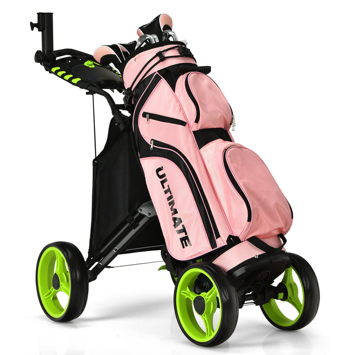 Golf Push Pull Cart with Waterproof Bag and Foot Brake-