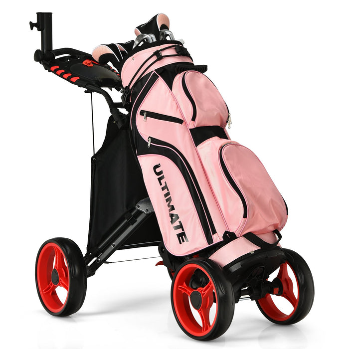 Golf Push Pull Cart with Waterproof Bag and Foot Brake-