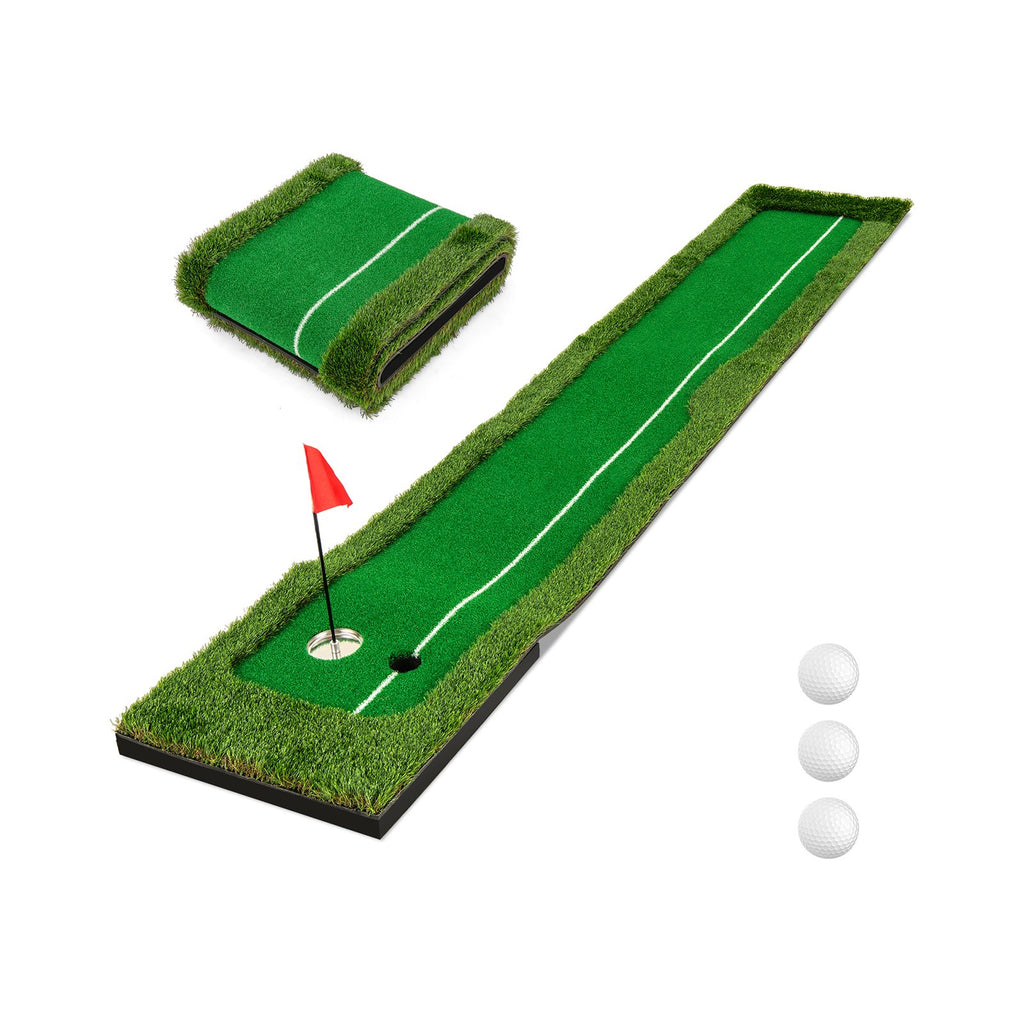 300 CM Golf Practice Mat with Artificial Grass Turf and 3 Golf Balls