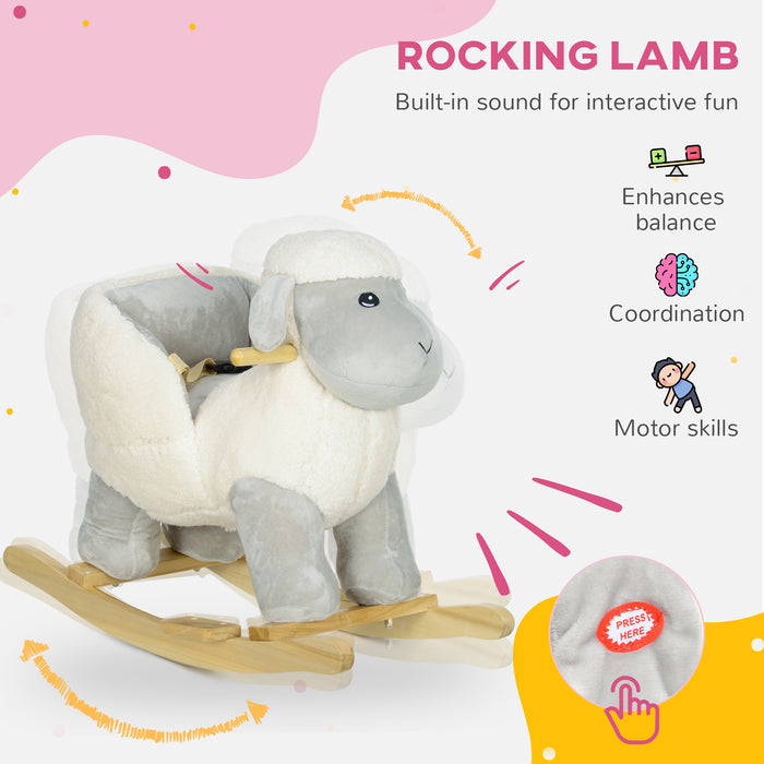AIYAPLAY Rocking Horse, Ride on Lamb with Safety Belt, Sound, for 1-3 Years, Grey