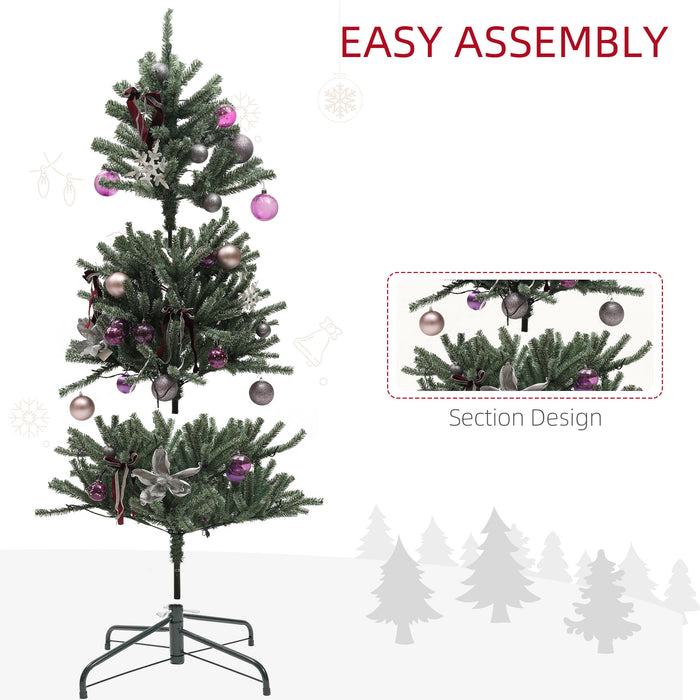 HOMCOM 5ft Artificial Prelit Christmas Tree with Warm White LED Lights and 486 Tips, Metal Stand, Xmas Tree with Purple Ornaments for Home Office Holiday | Aosom UK