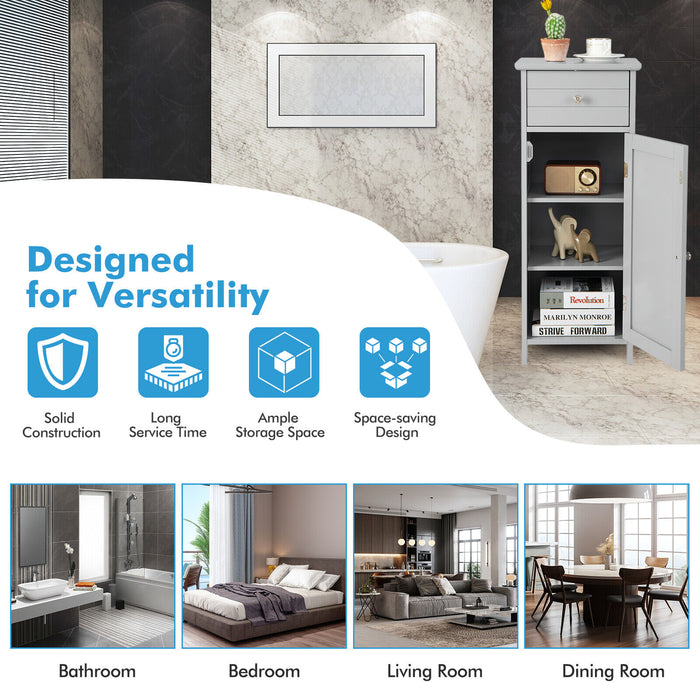 3-Tier Free-Standing Bathroom Cabinet with Drawer-Grey