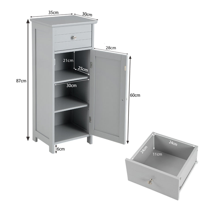 3-Tier Free-Standing Bathroom Cabinet with Drawer-Grey