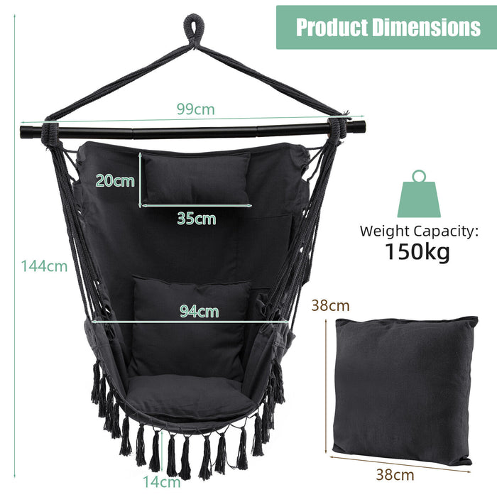 Hammock Swing Chair with Pillow and Cushions for Living Room Patio-