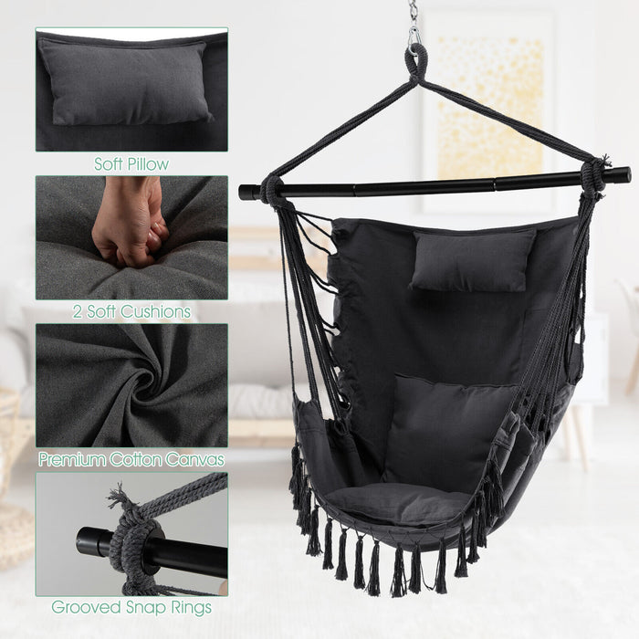 Hammock Swing Chair with Pillow and Cushions for Living Room Patio-