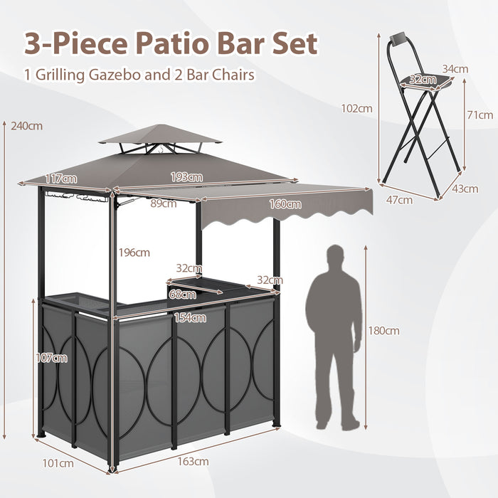 Grill Gazebo with Awning 3-Piece Outdoor BBQ Canopy-
