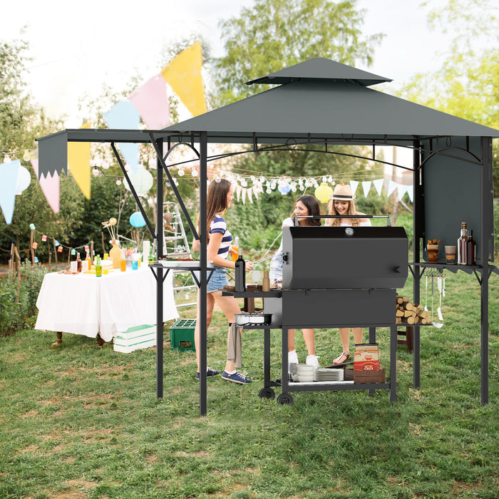 398 x 153 cm Grill Gazebo with Dual Side Awnings and Adjustable Shadow-
