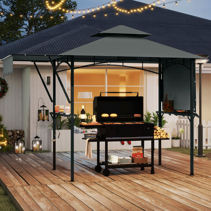 398 x 153 cm Grill Gazebo with Dual Side Awnings and Adjustable Shadow-