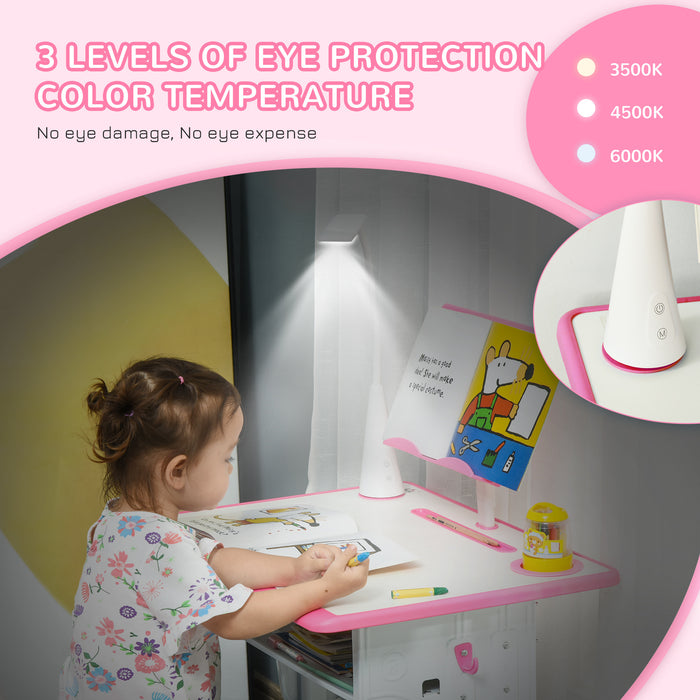 HOMCOM Kids Desk and Chair Set Adjustable Height Study Table Set with Drawer, Book Stand, Pen Slot - Pink