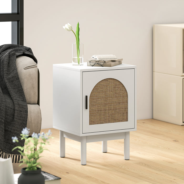 HOMCOM Rattan Bedside Table for Bedroom - White