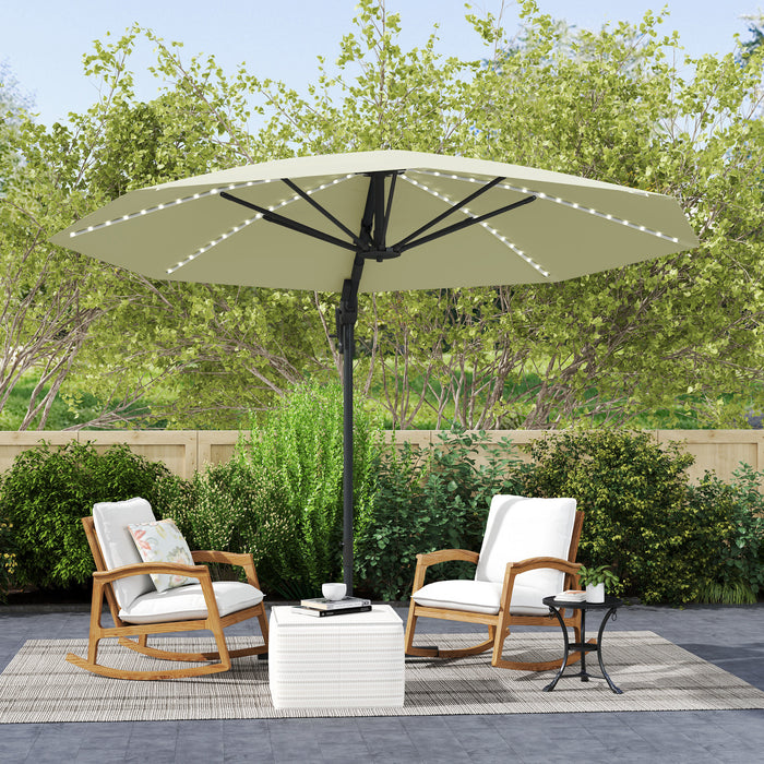 Outsunny 3(m) Cantilever Garden Parasol with Solar Powered Lights, Crank Handle & Cross Base, UPF 50+, 360° Rotation, Cream