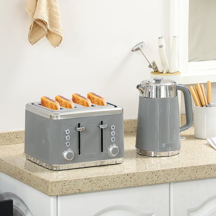 HOMCOM Electric Kettle and Toaster Set, 3000W 1.7L UK Strix Thermostat Rapid Boil Jug Kettle with Limescale Filter, Cool Touch Body, 4 Slice Toaster with 7 Browning Controls, Crumb Tray, Tan