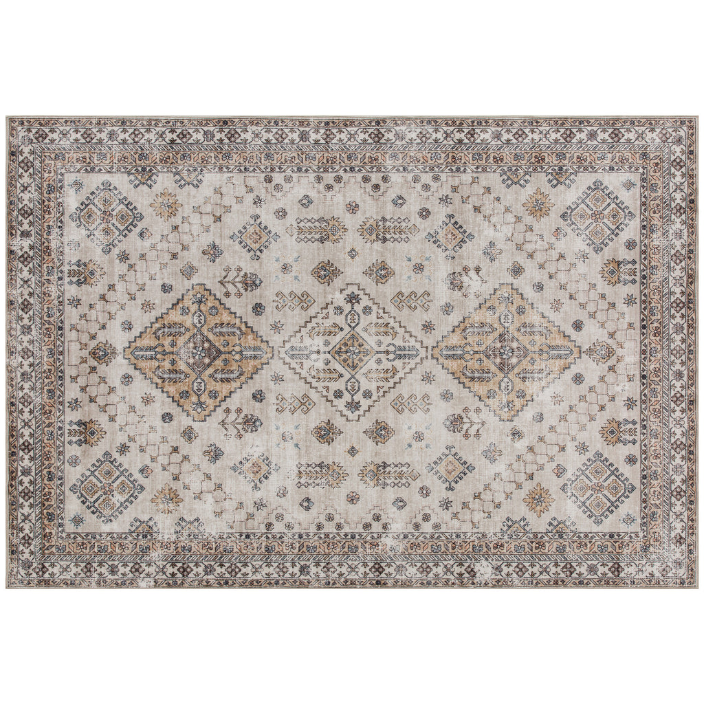 HOMCOM Vintage Area Rug, Non-Slip Washable Rug, Flannel Floor Carpet for Living Room, Bedroom, Dining Room, Home Office, 290 x 200 cm, Beige