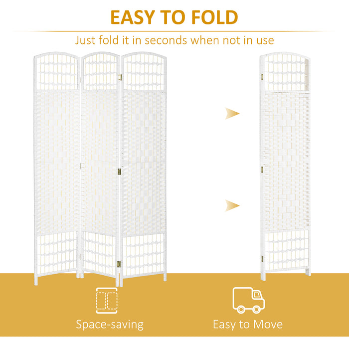 HOMCOM 3 Panel Folding Room Divider, Privacy Screen, Paravent Partition Separator for Living Room, Bedroom, White