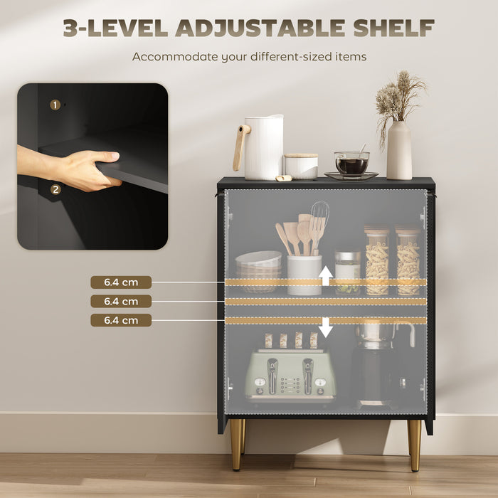 HOMCOM Sideboard Buffet Cabinet, Modern Kitchen Storage Cabinet with Adjustable Shelves and Metal Legs, Black