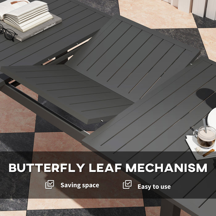 Outsunny Aluminium Extending Garden Table with Slatted Top for 6-8 Person, 160/220 x 90 x 73 cm, Grey