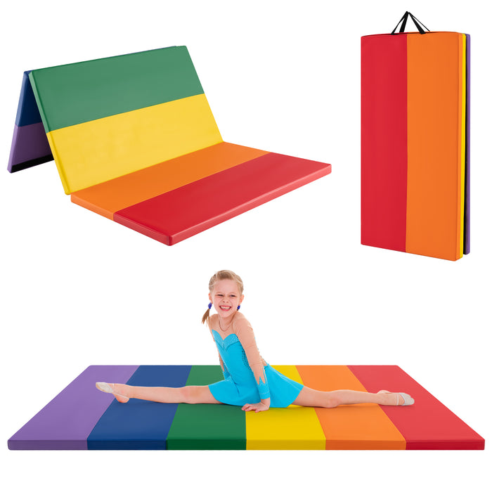 Gymnastics Mat Tri-Fold Thick Tumbling Mat with Hook and Loop Fasteners-Green