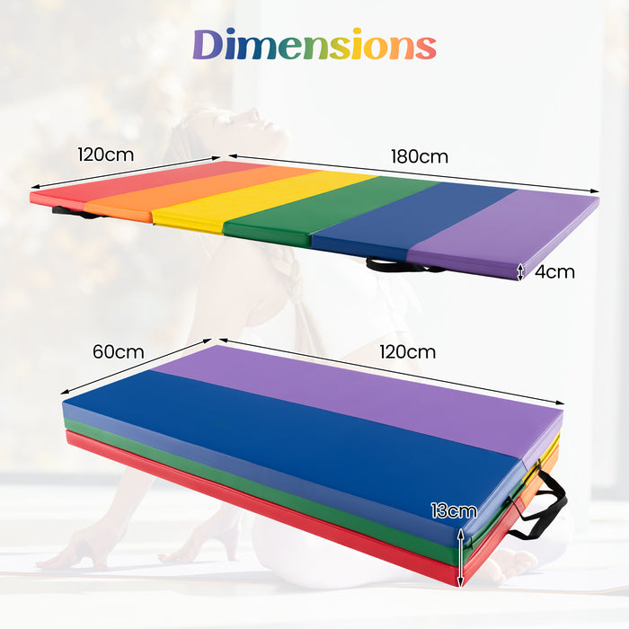 Gymnastics Mat Tri-Fold Thick Tumbling Mat with Hook and Loop Fasteners-Green