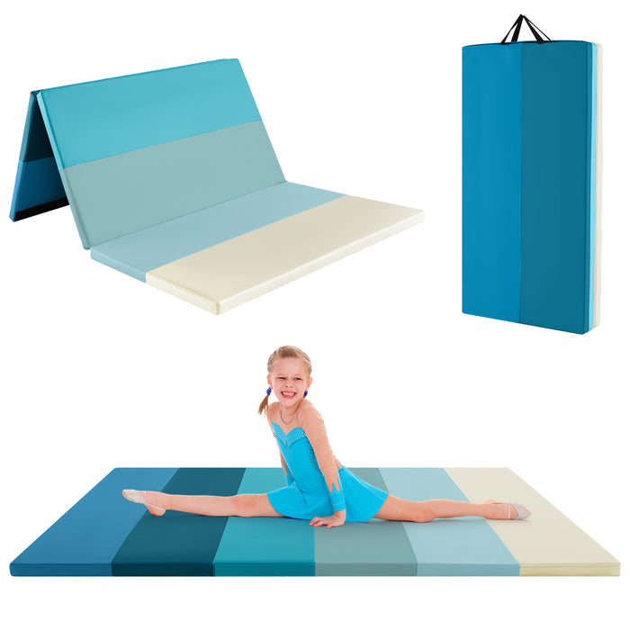 Gymnastics Mat Tri-Fold Thick Tumbling Mat with Hook and Loop Fasteners-Green