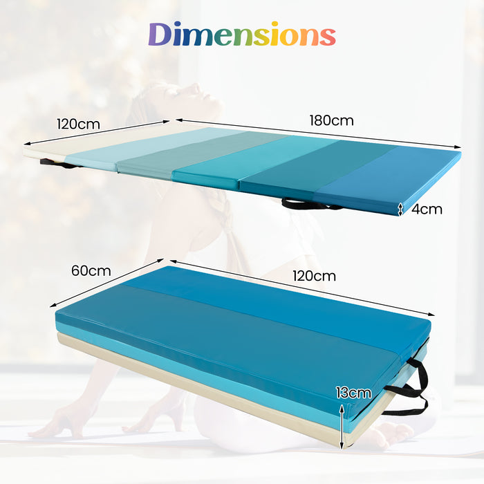 Gymnastics Mat Tri-Fold Thick Tumbling Mat with Hook and Loop Fasteners-Green