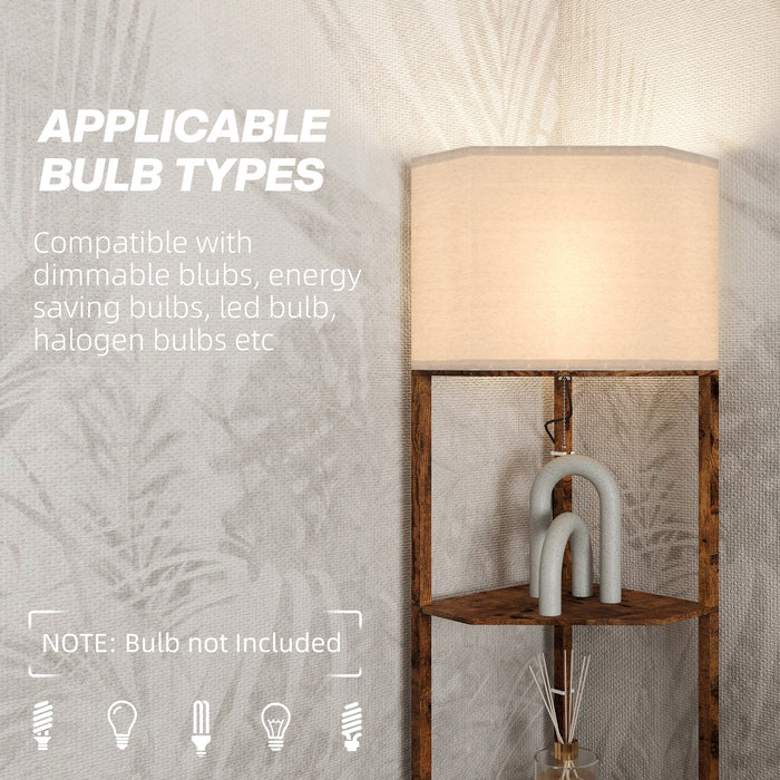 HOMCOM Corner Floor Light, with Shelves - Wood-Effect